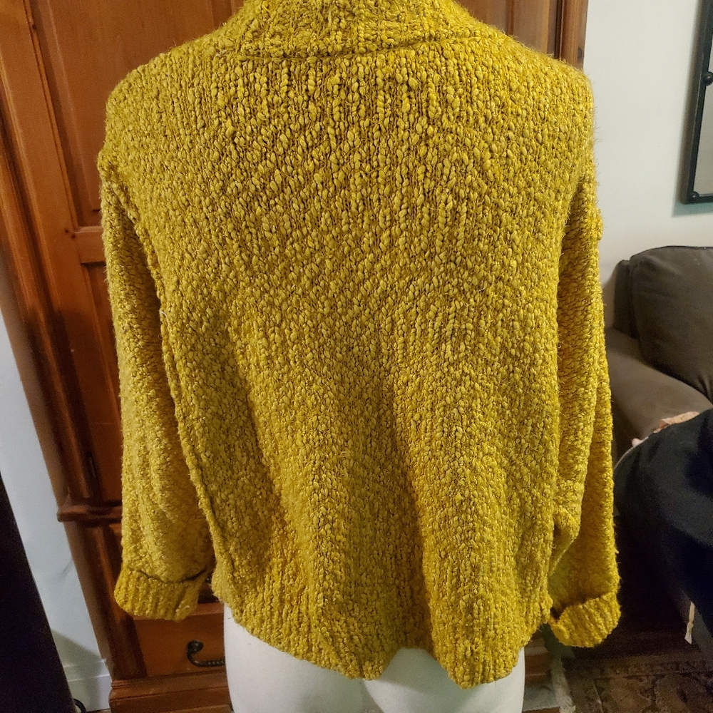 Mustard yellow crochet Whimsy grunge cardigan sweater fuzzy free people Boho - Picture 5 of 9